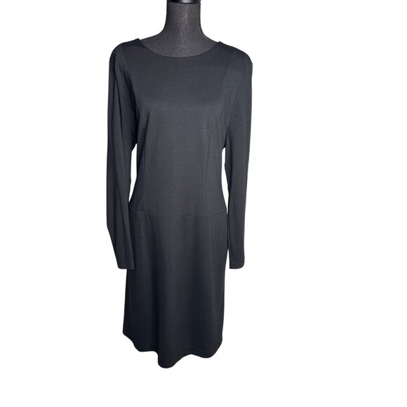 Talbots Women's Long Sleeve Black Knit Ponte Shift Dress with Pockets 20 - Picture 1 of 10